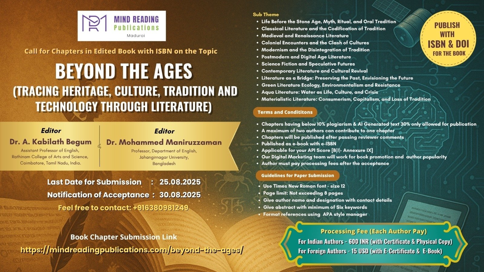 BEYOND THE AGES
(TRACING HERITAGE, CULTURE, TRADITION AND TECHNOLOGY THROUGH LITERATURE)